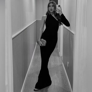 Marcella NYC Manhattan Dress Gown One Shoulder Maxi Ponte Fabric Size Small